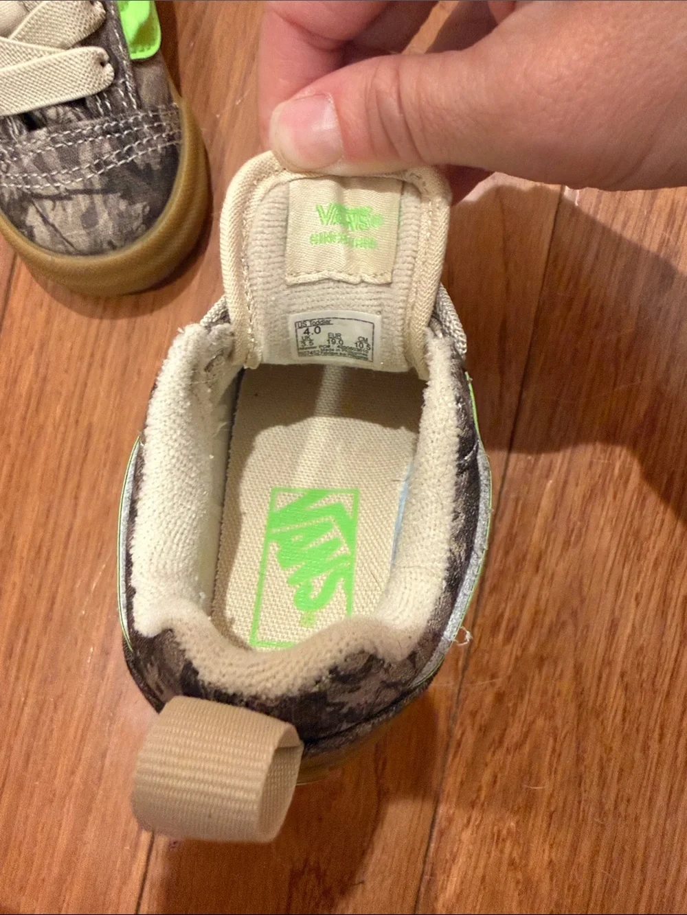 Vans Toddler Knu Skool Camo Sneakers with Neon Green Stripe